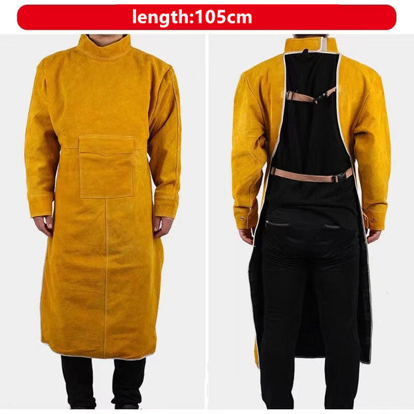 Cowhide Leather Welding Apron Long Heavy Duty Welding Clothes Suit with Sleeves