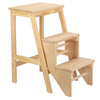 3-Step Folding Wooden Step Stool Portable Kids Adults Stool Ladder Home Stool