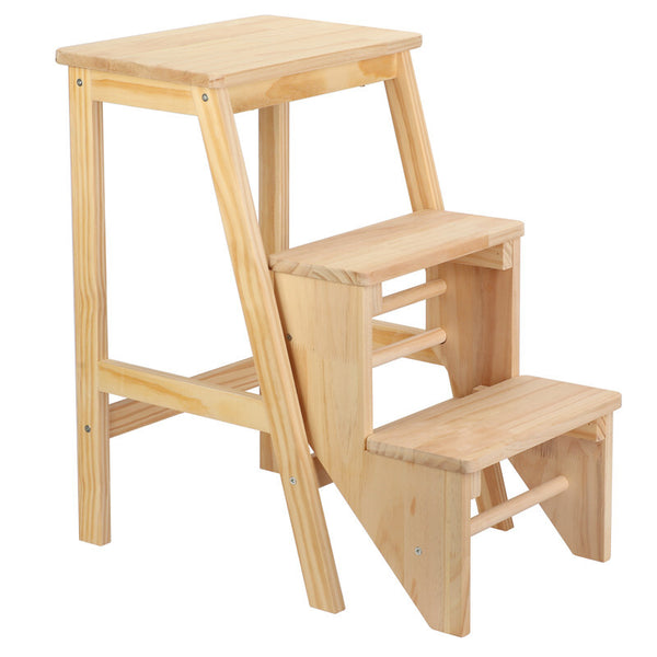 3-Step Folding Wooden Step Stool Portable Kids Adults Stool Ladder Home Stool