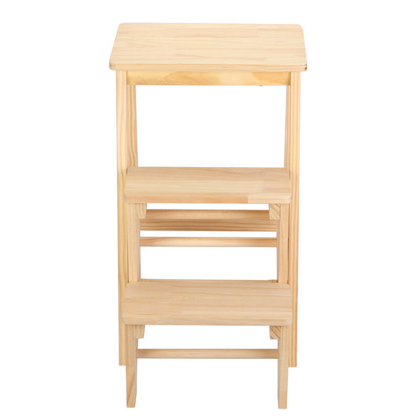 3-Step Folding Wooden Step Stool Portable Kids Adults Stool Ladder Home Stool