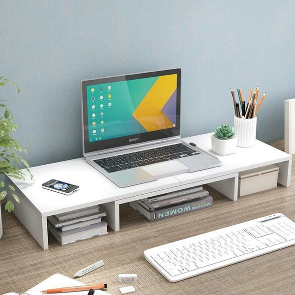 Dual Monitor Stand Riser Storage Desk Laptop Computer Organizer Stand Adjustable