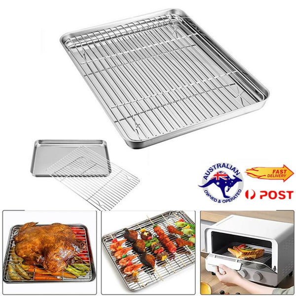 Stainless Steel Baking Pan Oven Tray Cookie Sheet Commercial Roasting Deep Pans