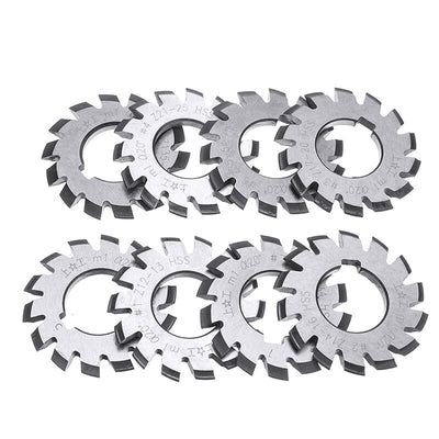 8Pcs Gear Milling Cutters with 20° Pressure Angle for Metric Module M1-M8 Gears