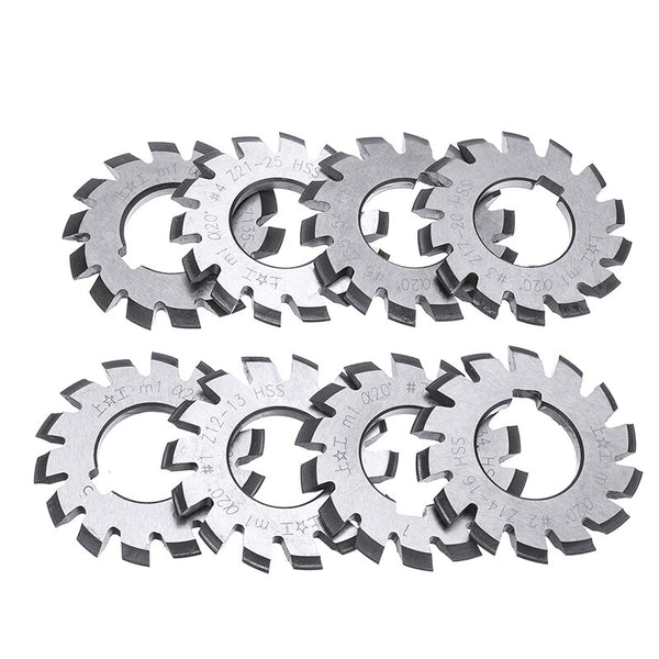 8Pcs Gear Milling Cutters with 20° Pressure Angle for Metric Module M1-M8 Gears