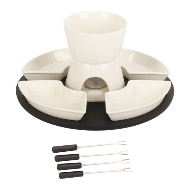 Ceramic Cholocate Fondue Set w/ 4 Bowls 4 Forks Melting Pot for Cheese Chocolate