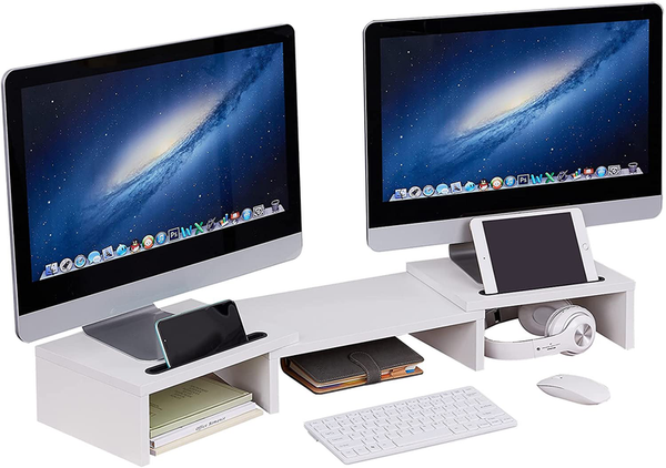 Dual Monitor Stand Riser Storage Desk Laptop Computer Organizer Stand Adjustable