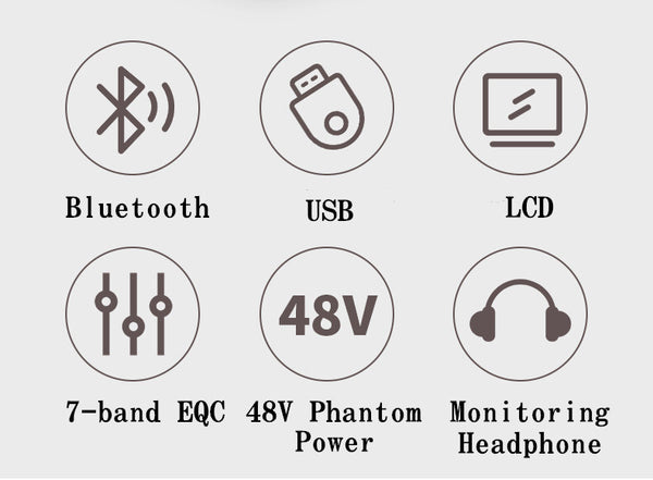 7 Channel Bluetooth Mixer DJ Live Studio Audio Mixer USB Console Amplifier AUX