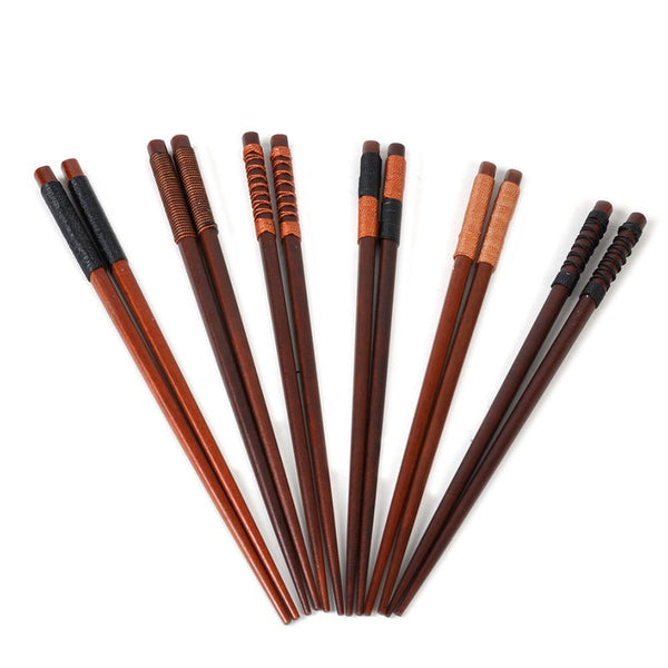 6 Pairs Natural Wood Chopsticks Handmade Chestnut Chopsticks Set Tableware Gift