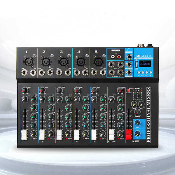7 Channel Bluetooth Mixer DJ Live Studio Audio Mixer USB Console Amplifier AUX