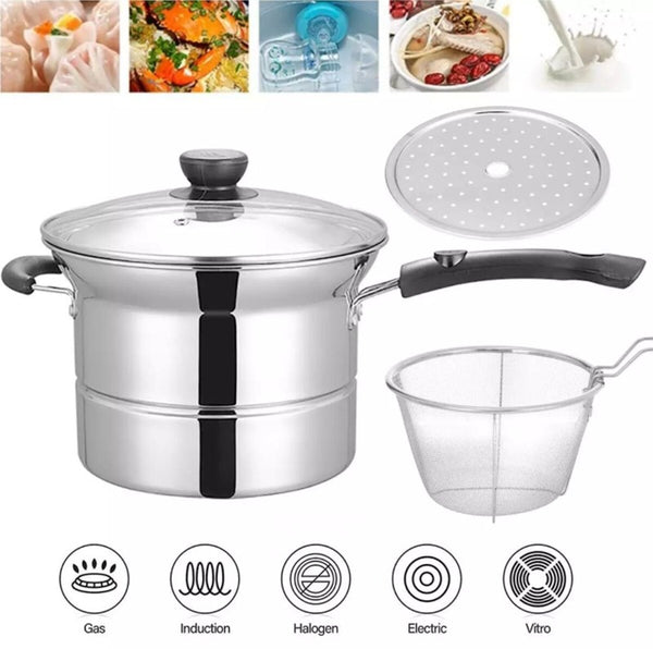 Pasta Noodle Cooking Pot Stainless Steel Fryer Steamer Pot Chip Frying Basket