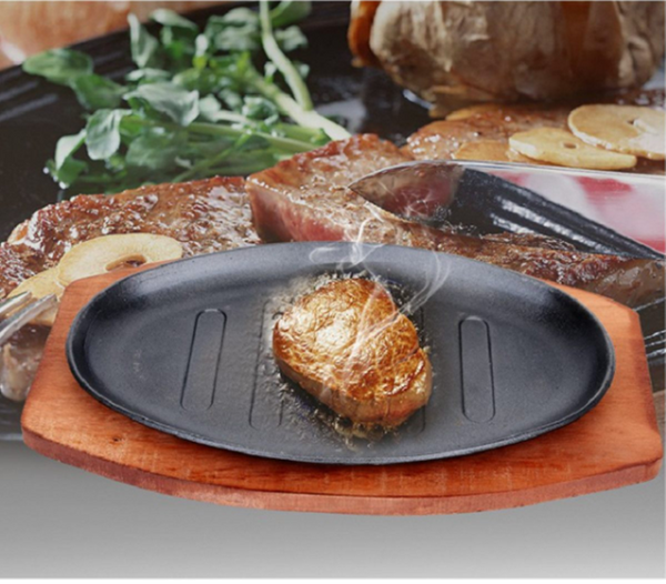 12" Cast Iron Steak Serving Plate Sizzling Teppanyaki Hot Gratin Dish BBQ Grill
