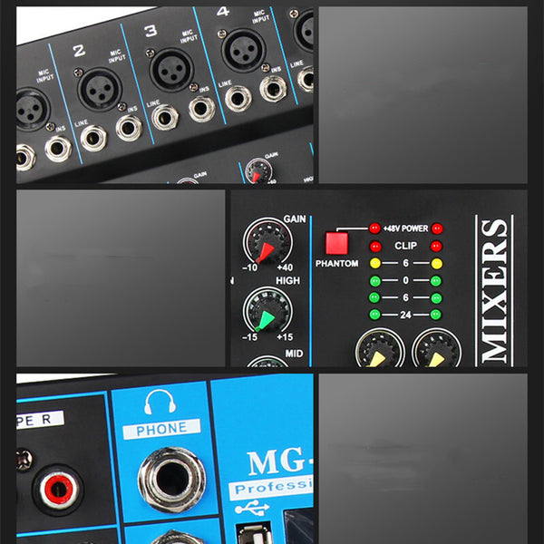 7 Channel Bluetooth Mixer DJ Live Studio Audio Mixer USB Console Amplifier AUX