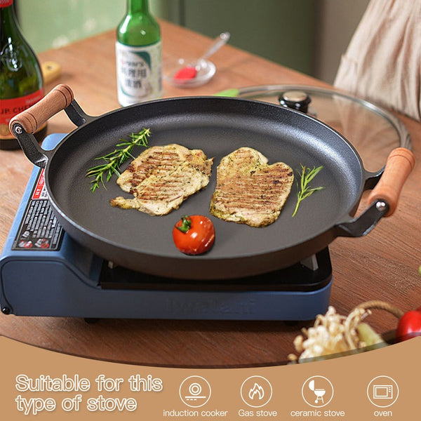 Non-Stick 32cm Cast Iron Frying Griddle Pan Non-Stick Steak Grill Frying Skillet