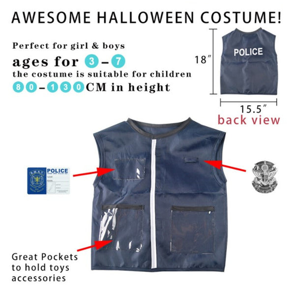 Police Cosplay Uniform Shirt Hat Whistle Costume Suit Birthday Gift For Kids AU
