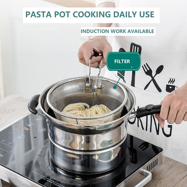 Pasta Noodle Cooking Pot Stainless Steel Fryer Steamer Pot Chip Frying Basket