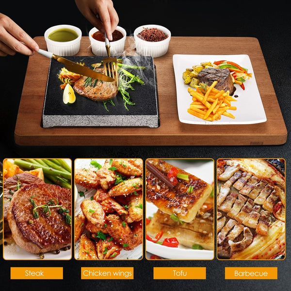 Black Rock Grill Steak Stone Set Hot Stone Cooking Steak Stone w/Ceramic Dishes