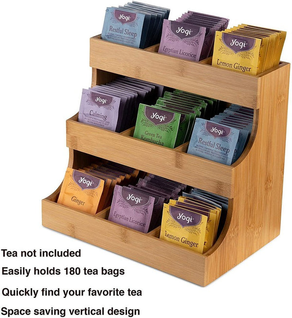 3 Layers Bamboo Tea Bag Caddy Box Storage 3 Layer Bamboo Tea Bag Organizer Boxes