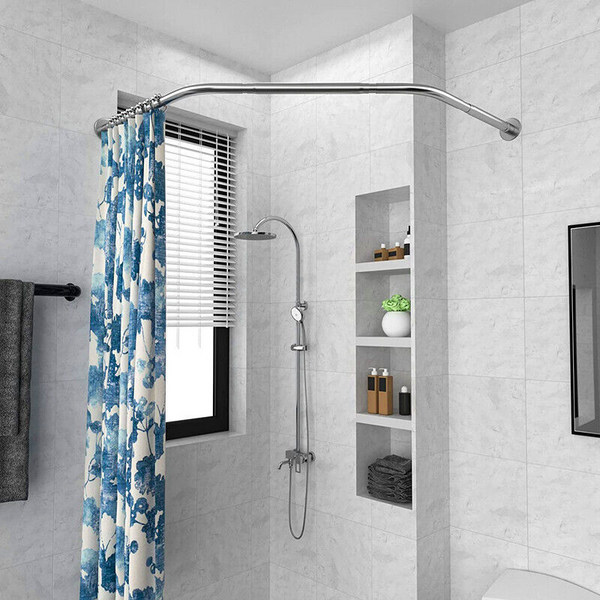 Stretchable Bathroom Corner Shower Curtain Rod Diamond Shaped Stainless Steel AU