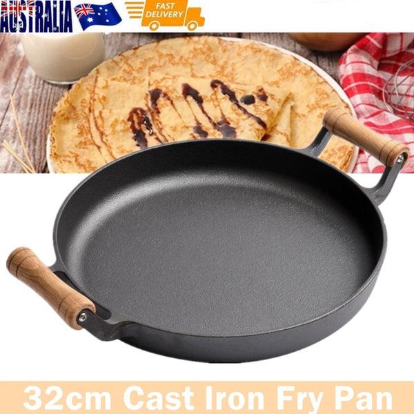 Non-Stick 32cm Cast Iron Frying Griddle Pan Non-Stick Steak Grill Frying Skillet