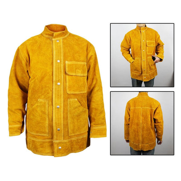 Heat Flame-Resistant Heavy Duty Leather Welding Jacket Cowhide Weld Coat Large