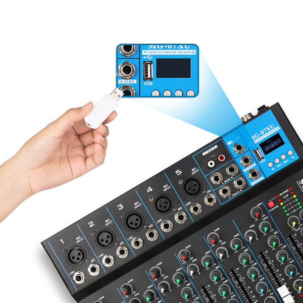 7 Channel Bluetooth Mixer DJ Live Studio Audio Mixer USB Console Amplifier AUX
