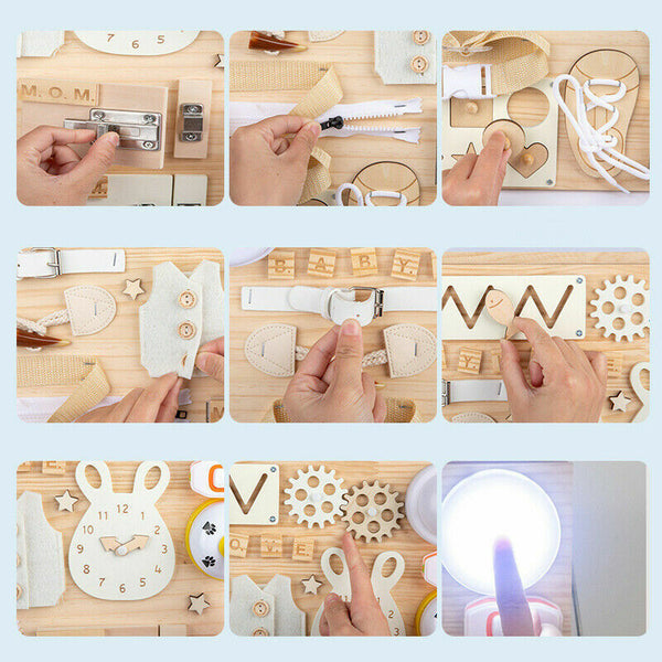 Montessori Unlock Toy Baby Double Sided Busy Board Wooden Sensory Toys Learning