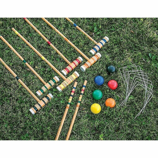 Classic Croquet Set Up to 6 Players Six Colour Coded Mallets Handles and Balls