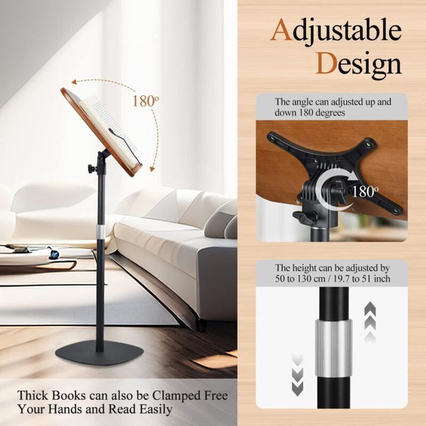 2-in-1 Floor Book&Laptop Lectern Stand Adjustable Angle Wooden Reading Holder