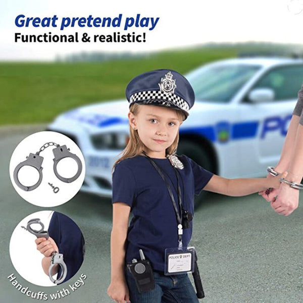 Police Cosplay Uniform Shirt Hat Whistle Costume Suit Birthday Gift For Kids AU