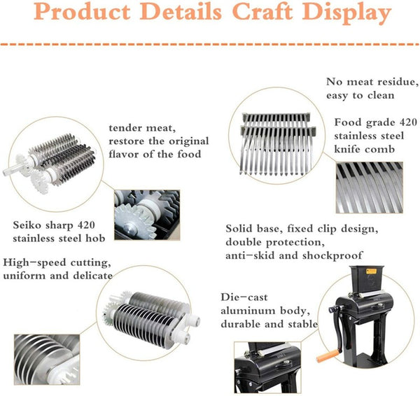 2-in-1 Meat Tenderizer Tool Stainless Steel Manual Cuber & Beef Jerky Slicer Set