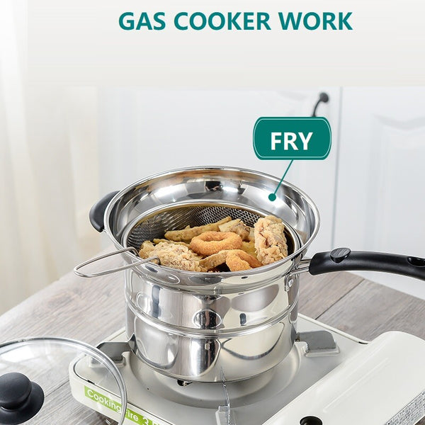 Pasta Noodle Cooking Pot Stainless Steel Fryer Steamer Pot Chip Frying Basket
