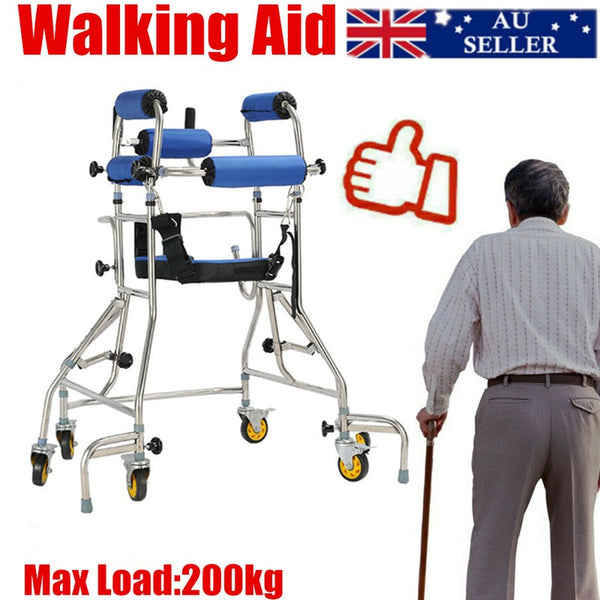 Mobility Walking Aid Walker Frame w/6 Wheels&Seat For Handicapped Rehabilitation