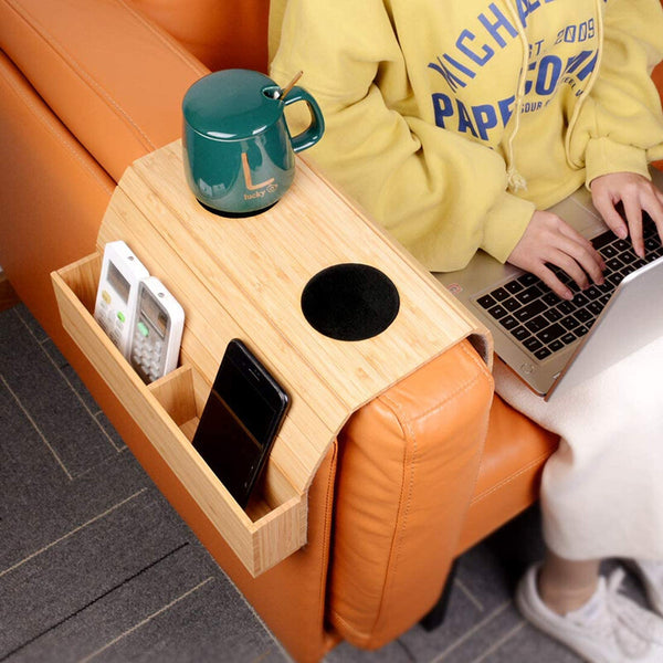 Flexible Bamboo Sofa Arm Chair Tray Table Organiser Snack Serving Tray Arm Rest