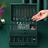 3-layers Jewelry Organizer Large Necklace Ring Display Cases Green Velvet Box