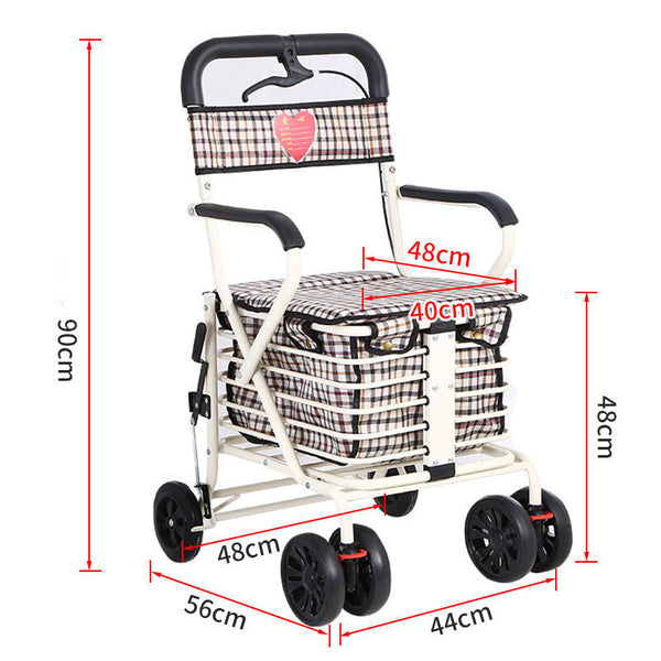 Shopping Trolley on Wheels Portable Folding Elderly Shopping Cart Walking Aid