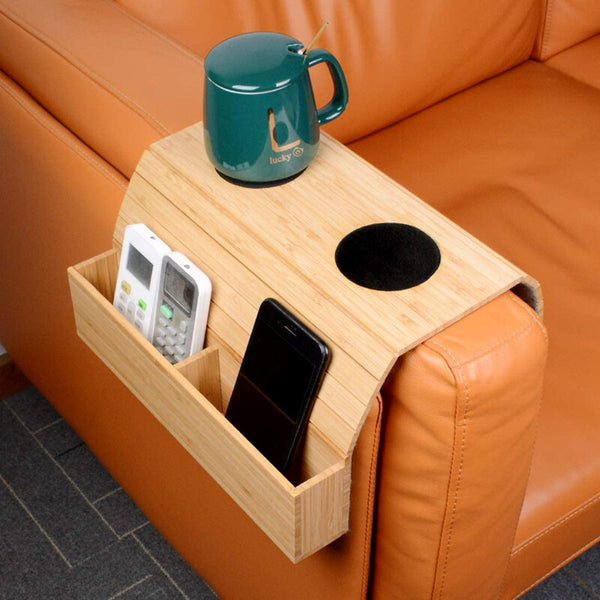 Flexible Bamboo Sofa Arm Chair Tray Table Organiser Snack Serving Tray Arm Rest