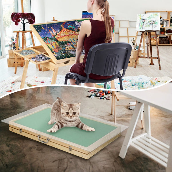 1500pcs Jigsaw Puzzle Table Adjustable Height&Up Puzzle Board w 4 Draws & Cover