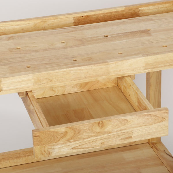 Heavy Duty Wood Workbench with Adjustable Handle & Storage for Garage Workshop
