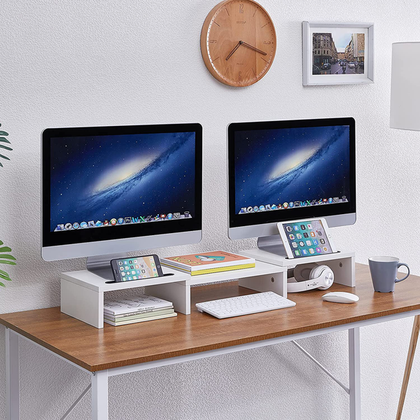 Dual Monitor Stand Riser Storage Desk Laptop Computer Organizer Stand Adjustable