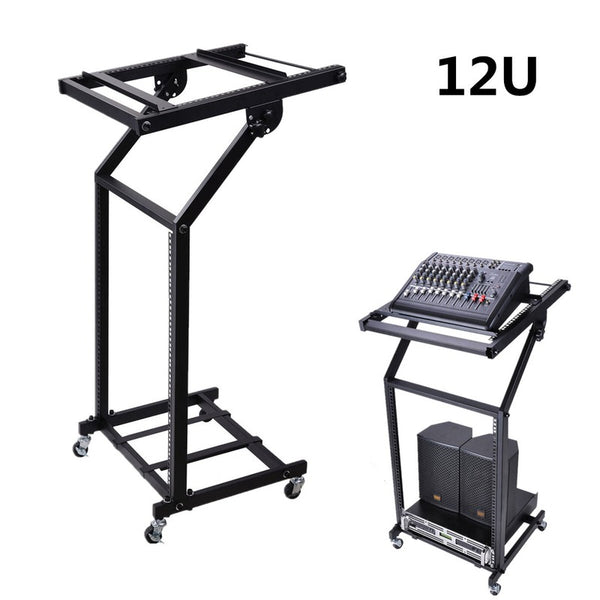 12U Adjustable Audio Rack Mount Studio Equipment Rolling Mixer Stand Stage Cart