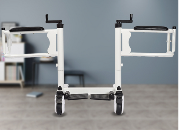 4in1 Elderly Transfer Chair Hand-cranked Height-Adjustable Patient Toilet Chair
