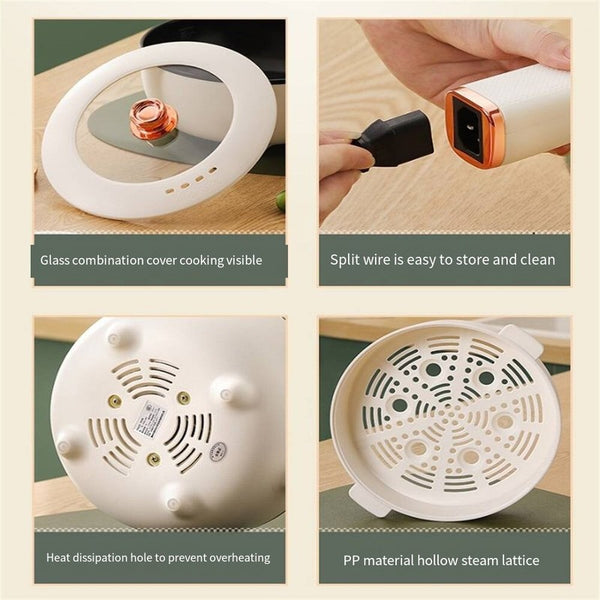 4L 28cm Electric Frying Pan with Steamer&Lid Non-stick Multifunctional Cookware