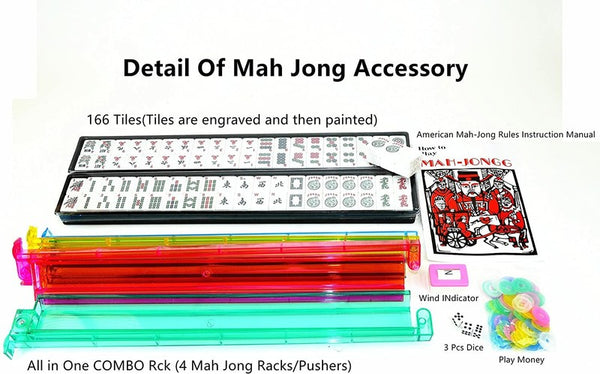 American Mahjong Set 166 Tiles 4 Pushers Racks Portable MahJong Travel Soft Bag