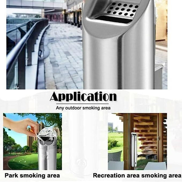 Wall Mounted Ashtray Stainless Steel Commercial 1.8L Outdoor Cylinder Ash Bin AU