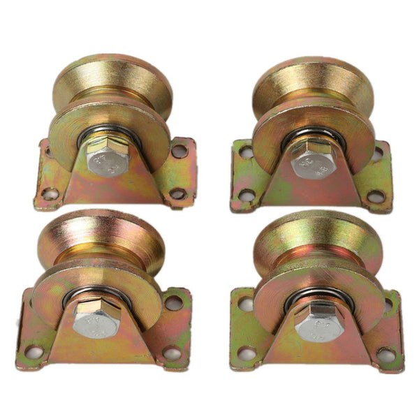 4pcs 2" V Groove Wheel Sliding Gate Caster with Bracket for Garage Door/Lifting