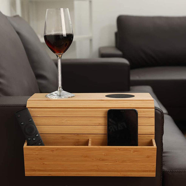 Flexible Bamboo Sofa Arm Chair Tray Table Organiser Snack Serving Tray Arm Rest
