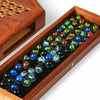 Wooden Chinese Table Board Game Checkers w/ Storage Drawers & Glass Marbles Gift