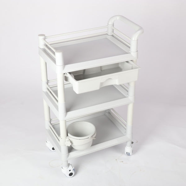Beauty Trolley Cart with Wheel Esthetician Cart with Handrail, Bucket and Drawer