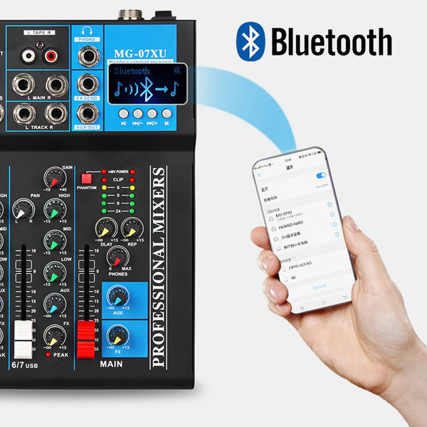 7 Channel Bluetooth Mixer DJ Live Studio Audio Mixer USB Console Amplifier AUX