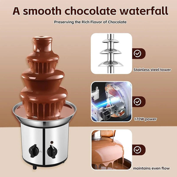 4 Tier Electric Chocolate Fountain Chocolate Fondue Waterfall Stainless Steel - Image 6